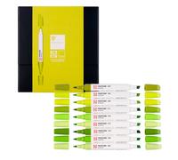 Talens | Pantone Marker Set of 9 Green Yellow | Dual-Tip Pens with Brush and Chisel Nib | Water-Based, Pigmented Ink in Pantone Colors