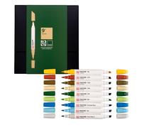 Talens | Pantone Marker Set of 9 Nature | Dual-Tip Pens with Brush and Chisel Nib | Water-Based, Pigmented Ink in Pantone Colors