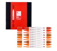 Talens | Pantone Marker Set of 9 Warm Red | Dual-Tip Pens with Brush and Chisel Nib | Water-Based, Pigmented Ink in Pantone Colors