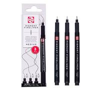 Talens Pigment Fineliner Pens Set - 3 Medium Fine Tip Pens (0.30mm, 0.40mm, 0.50mm) - Permanent, Lightfast Black Ink - Colouring Pens for Drawing, Sketching, Writing & Art Supplies