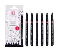 Talens Pigment Fineliner Pens Set - 6 Pack Fine Tip Pens (0.20mm-0.70mm) - Permanent, Lightfast Black Ink - Colouring Pens for Drawing, Sketching, Writing & Complete Art Set
