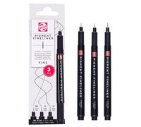 Talens Pigment Fineliner Set, 3 fine tip pens, 0.2mm, 0.3mm, 0.4mm, lightfast, permanent & water-based, ideal for writing & detailed drawing
