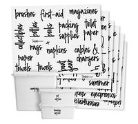 Talented Kitchen 136 Garage Labels for Storage Bins - Preprinted Black Script on Clear Household Stickers for Organizing Totes, Containers, and Boxes (Water Resistant)