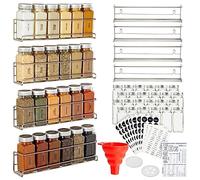 Talented Kitchen 4 Stainless Steel Spice Racks Wall Mount Organizer for Wall and Cabinet Door with 24 Pcs 4oz Glass Spice Jars, 269 Preprinted Seasoning Labels (2 Styles)