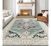 Taleta EMILY Large Rugs for Living Room Green Vintage Boho Area Rug for Bedroom Non Slip Soft Short Pile Traditonal Floor Carpet for Kitchen Dining Room (Green, 190x 280 cm)