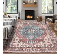 Taleta EMILY Washable Rugs for Living Room Large Red Vintage Boho Rugs for Bedroom Non Slip Soft Short Pile Traditonal Area Carpet for Kitchen Dining Room (Red, 190 x 280 cm)