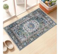 Taleta KALU Door Mats Indoor Washable Small Rug Blue Green Non-slip Thin Doormats Inside for Entryway Soft Entrance Rugs Vintage Short Pile Floor Mat for Hallway Bedroom (Blue Green, 50 x 80 cm)