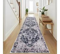 Taleta KALU Washable Hallway Runner Rug Long Purple Non-Slip Soft Low Pile Vintage Boho Carpet Runners 80 x 300 cm for Entrance Living Room Kitchen