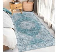 Taleta KALU Washable Rugs Living Room Blue Small Runner Rug Soft Short Pile Vintage Boho Area Carpet for Bedside Hallway Entrance Bedroom (Blue, 80 x 150 cm)