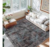 Taleta KALU Washable Rugs Living Room Large Black Non Slip Vintage Oriental Area Rug Soft Short Pile Carpet for Kitchen Dining Room Bedroom (Black, 160 x 230 cm)