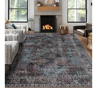 Taleta KALU Washable Rugs Living Room Large Black Non Slip Vintage Oriental Area Rug Soft Short Pile Carpet for Kitchen Dining Room Bedroom (Black, 240 x 340 cm)
