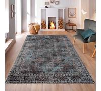 Taleta KALU Washable Rugs Living Room Large Black Non Slip Vintage Oriental Area Rug Soft Short Pile Carpet for Kitchen Dining Room Bedroom (Black, 120 x 170 cm)
