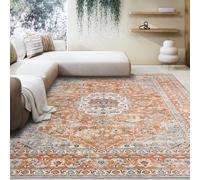 Taleta KALU Washable Rugs Living Room Large Orange Non Slip Vintage Oriental Area Rug Soft Short Pile Carpet for Kitchen Dining Room Bedroom (Orange, 190 x 280 cm)