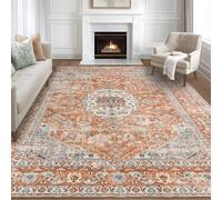 Taleta KALU Washable Rugs Living Room Large Orange Non Slip Vintage Oriental Area Rug Soft Short Pile Carpet for Kitchen Dining Room Bedroom (Orange, 240 x 340 cm)