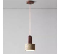 TaleTre Mini Cylinder Natural Stone Pendant Light - Handcrafted Yellow Travertine & Walnut Wood Hanging Lamp for Kitchen Island, Dining Room, and Bedroom (15cm Size)(12cm)