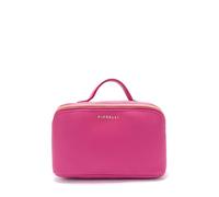 Talia Double Compartment Cosmetic Bag, Flat Lay Makeup Bag, for Toiletries & Cosmetics, Faux Leather, Hot Pink