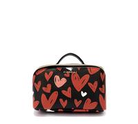 Talia Double Compartment Cosmetic Bag, Flat Lay Makeup Bag, for Toiletries & Cosmetics, Faux Leather, Scattered Heart Print