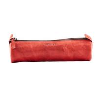 TALIA - Introducing the Leather Longitudinal Round Pouch: a stylish and sophisticated accessory designed to complement your writing tools while offering practicality and style., Tango Red, Travel