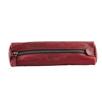 TALIA - Leather Pencase - The flat top zipper longitudinal pencil case is a stylish and stylish solution for organizing and storing your writing instruments., Wine, Travel Accessories