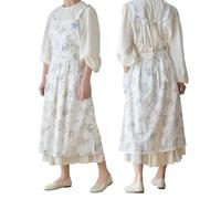 TALIBSA Pinafore Apron Dress，Japanese Cotton Linen Cross Back Apron for Women with Pockets，Pinafore Dress with Waist Ties, Blue, 39.37"x33.45"