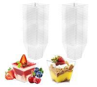 talifoca 50 Pcs Dessert Cups, 2oz/60ML Plastic Dessert Cups with Plastic Spoons, Reusable Mini Dessert Bowls, Dessert Pots Serving Bowl for Dessert Pudding Trifles Party