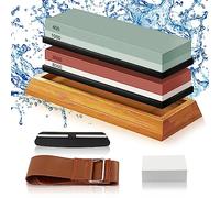 talifoca Knife Sharpening Stone Kit, 400/1000 3000/8000 Grit Whetstone for Sharpening Knives, Knife Sharpener Stone with Angle Guide, Bamboo Base, Leather Strips