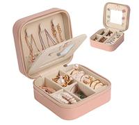 talifoca Mini Portable Jewelry Box Organiser, PU Leather Jewellery Box for Women, Travel Jewelry Storage Case Double Layer Jewelry Box with Mirror, Portable Jewellery Organiser for Girls, Women