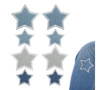 Talinco 8 Pack Iron-On Denim Star Patches for Jean Repair & Clothing Decor | Durable denim iron-on star patches, no-sew design, easy to apply. 8 pack for jean repair, clothing mending, DIY & decor use.