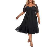 Talisea Plus Size Dresses Sweetheart Neckline Long Sleeves Chiffon Party Cocktail A Line Curvy Womens Midi Dress, Short Sleeves-black, 20 Plus