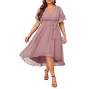 Talisea Plus Size Dresses Wedding Guest - Formal Cocktail Chiffon V Neck Short Sleeve High Low Dress Curvy Women, Dusty Pink, 20 Plus