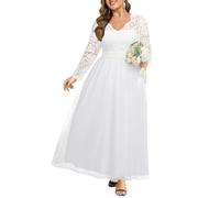 Talisea Plus Size Formal Wedding Dresses - Gowns Evening Prom Elegant V Neck Long Sleeve Lace Chiffon Long Maxi Dress, White, 24 Plus