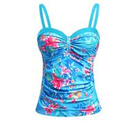 Talisea Women's Underwire Tankini Top Only Tummy Control Swim Tops Push Up Bathing Suit Top No Bottom, Blue Floral, S
