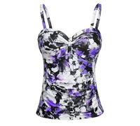 Talisea Women's Underwire Tankini Top Only Tummy Control Swimsuit Top Push Up Bathing Suit Top No Bottom, Purple Flowers, Large