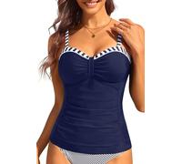Talisea Women's Underwire Tankini Top Only Tummy Control Swimsuit Top Push Up Bathing Suit Top No Bottom, Navy Blue White Stripes, XXL