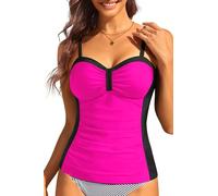 Talisea Women's Underwire Tankini Top Only Tummy Control Swimsuit Top Push Up Bathing Suit Top No Bottom, Pink and Black, XL