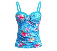 Talisea Women's Underwire Tankini Top Only Tummy Control Swimsuit Top Push Up Bathing Suit Top No Bottom, Black, XX-Large(Blue Floral,XL)