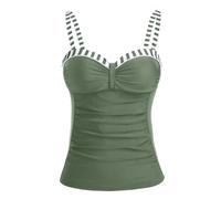 Talisea Women's Underwire Tankini Top Only Tummy Control Swimsuit Top Push Up Bathing Suit Top No Bottom, Green Striped, Medium