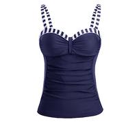 Talisea Women's Underwire Tankini Top Only Tummy Control Swimsuit Top Push Up Bathing Suit Top No Bottom, Navy Blue White Stripes, S