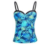 Talisea Women's Underwire Tankini Top Only Tummy Control Swimsuit Top Push Up Bathing Suit Top No Bottom, Black, XX-Large(Blue Leaves,XL)