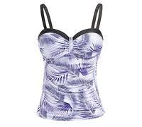 Talisea Women's Underwire Tankini Top Only Tummy Control Swimsuit Top Push Up Bathing Suit Top No Bottom, White Leaf, Large