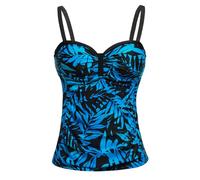 Talisea Women's Underwire Tankini Top Only Tummy Control Swimsuit Top Push Up Bathing Suit Top No Bottom, Blue Black Leaves, Medium
