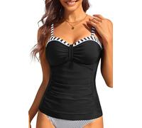 Talisea Women's Underwire Tankini Top Only Tummy Control Swimsuit Top Push Up Bathing Suit Top No Bottom, Black White Stripes, XS