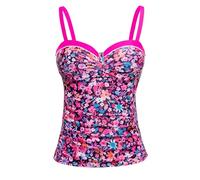 Talisea Women's Underwire Tankini Top Only Tummy Control Swimsuit Top Push Up Bathing Suit Top No Bottom, Pink Flower, Medium