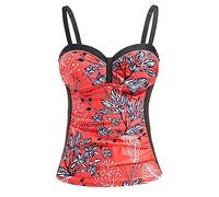 Talisea Women's Underwire Tankini Top Only Tummy Control Swimsuit Top Push Up Bathing Suit Top No Bottom, Red Floral, X-Large