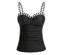 Talisea Women's Underwire Tankini Top Only Tummy Control Swimsuit Top Push Up Bathing Suit Top No Bottom, Black White Stripes, Medium