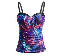 Talisea Women's Underwire Tankini Top Only Tummy Control Swimsuit Top Push Up Swim Tops Bathing Suit Top No Bottom, Purple Leaves, Large