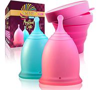 Talisi Menstrual Cups Set of 2 with Collapsible Silicone Foldable Sterilizing Cup - Tampon and Pad Alternative - Feminine Menstruation Soft Reusable Period Cup for Regular Heavy Flow with Sterilizer