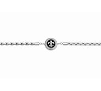 TALISMAN JEWELLERY 316L Steel and Black Enamel Chain Bracelet - Fleur de Lys (14 mm Diameter and 6 mm Thickness Piece/17.5 cm Chain + 4 cm Extension)
