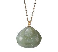 Talisman necklace, Feng Shui Pendant,Feng Shui Green Hetian Jade Laughing Buddha Wealth Pendant Necklace Chakra Crystal Amulet Lucky Wealth Ward Off Evil Spirits Sweater Chain Attract Wealth Men Women