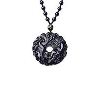 Talisman necklace, Feng Shui Pendant,Feng Shui Lucky Harmony Buckle Dragon Pixiu Wealth Necklace Natural Rainbow Eye Black Obsidian Crystal Necklace Protection Ward Off Evil Spirits Talisman Prosperit